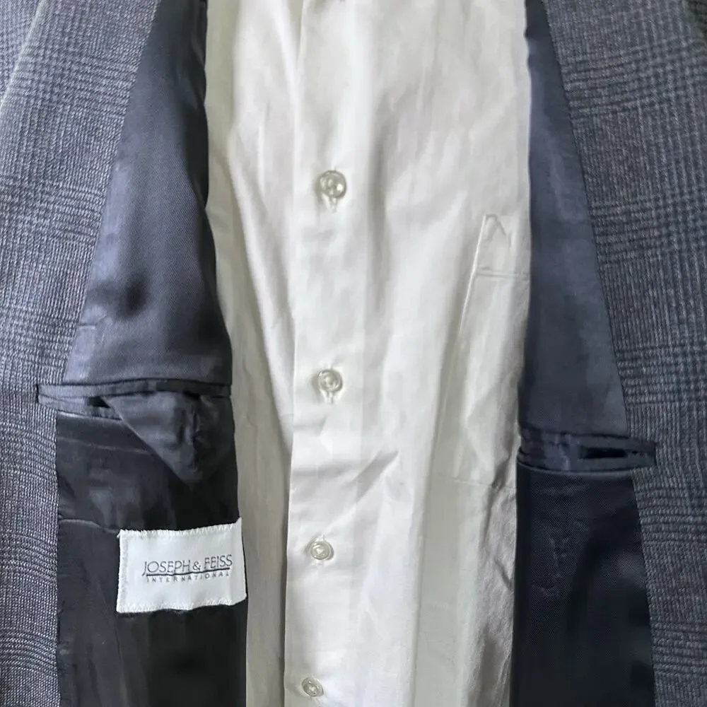 Joseph & Feiss Men 48S Glenn Plaid Wool Charcoal slate blue